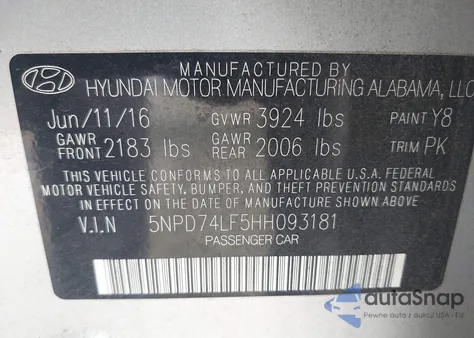 2017 Hyundai Elantra Se из США, поврежденный, VIN 5NPD74LF5HH093181